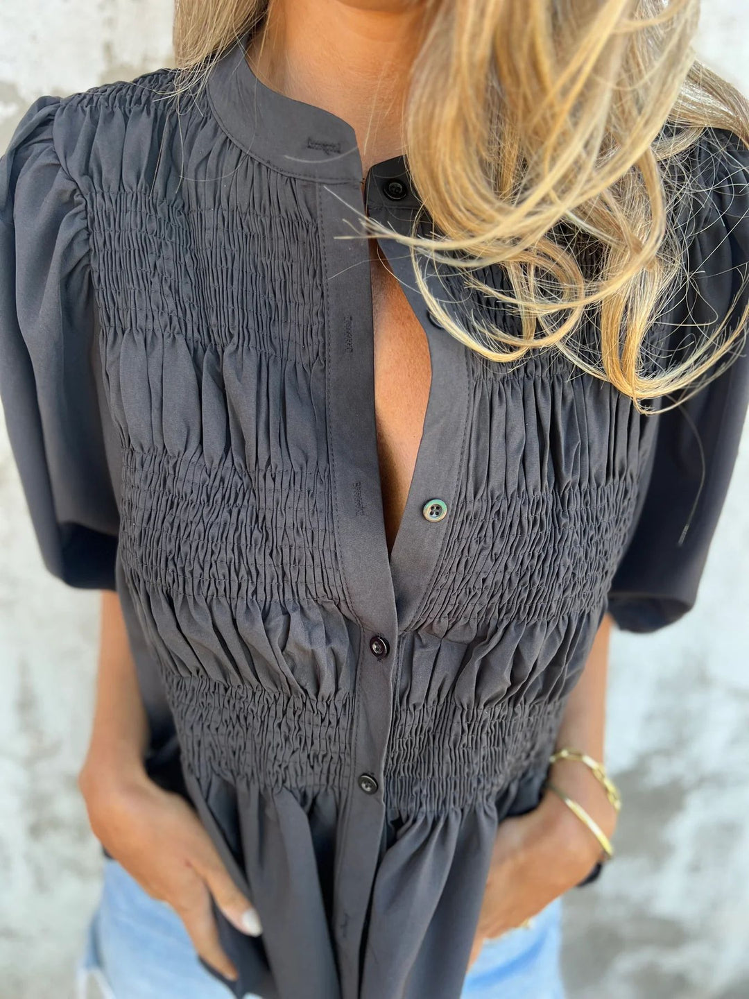 Silvia | Pleated Blouse with Button Closure