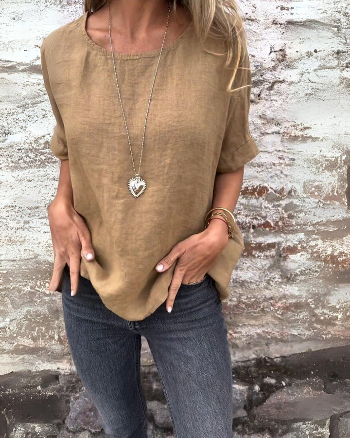 BOWIE | Round Neck Cotton And Linen T-Shirt