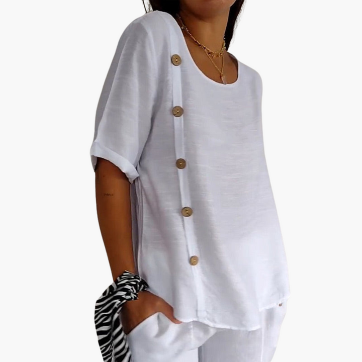 Heidi | Side Button Linen Blouse