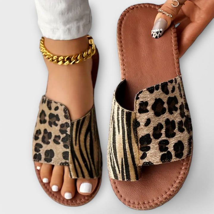 Sophia™ Stylish Two-Tone Sliders with Leopard Print
