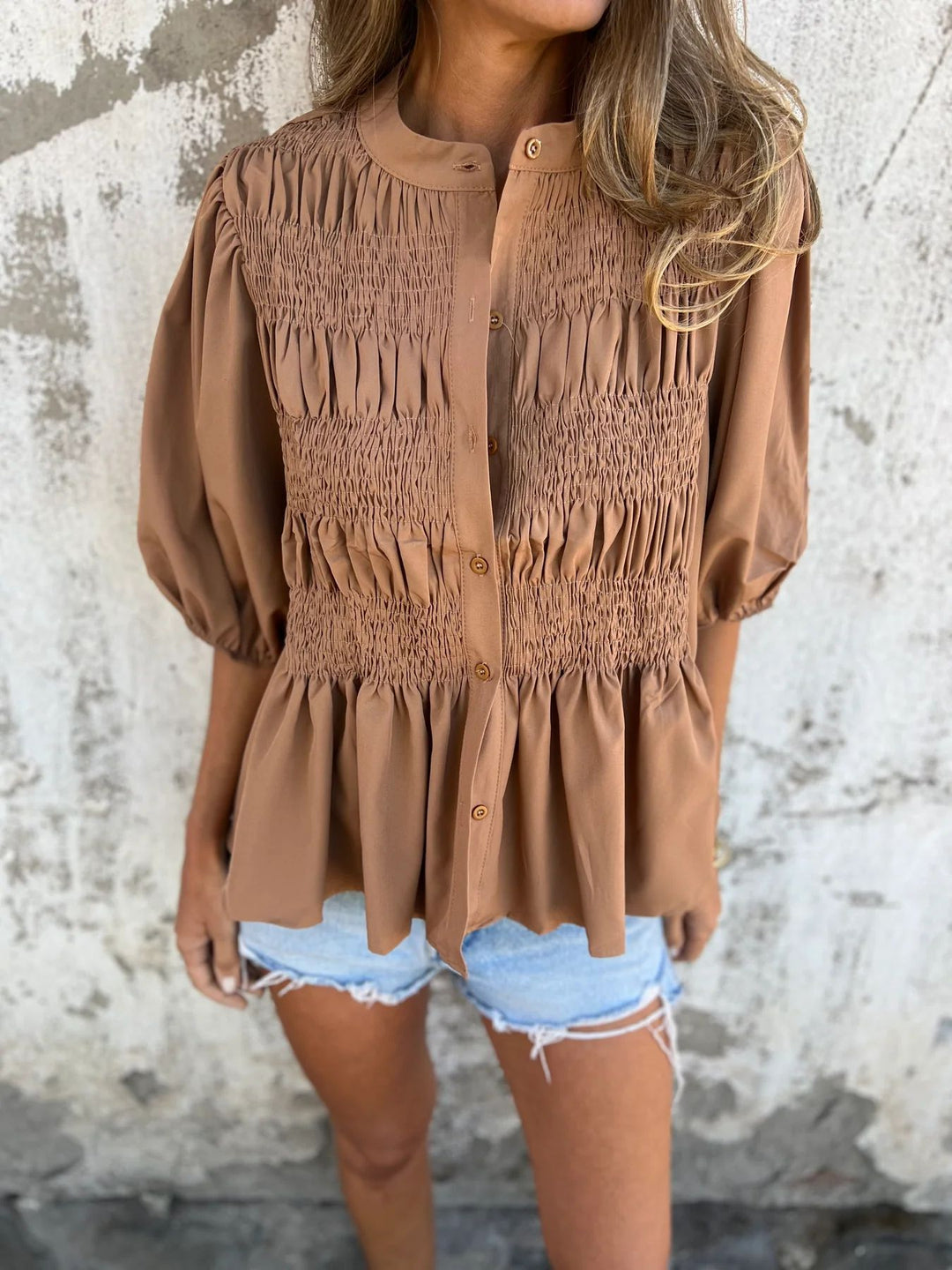 Silvia | Pleated Blouse with Button Closure