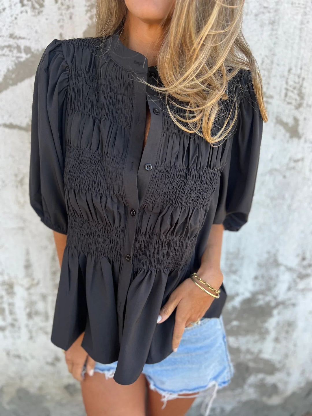 Silvia | Pleated Blouse with Button Closure